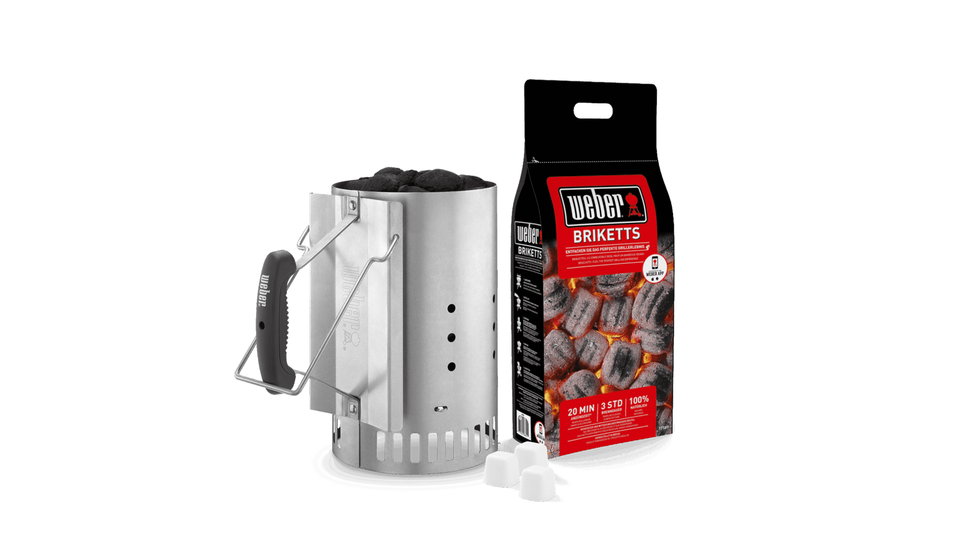 Starter set Chimney Briquette starter + Briquettes + Lightercubes Weber