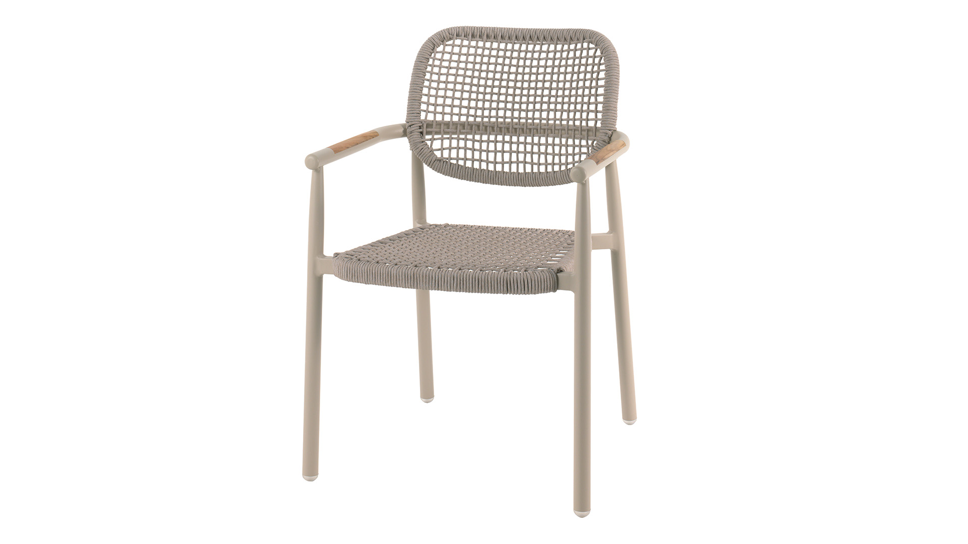 Alu Stapelstoel Midleton Zand Mat Alu Met Teak Arm + Rope Beige