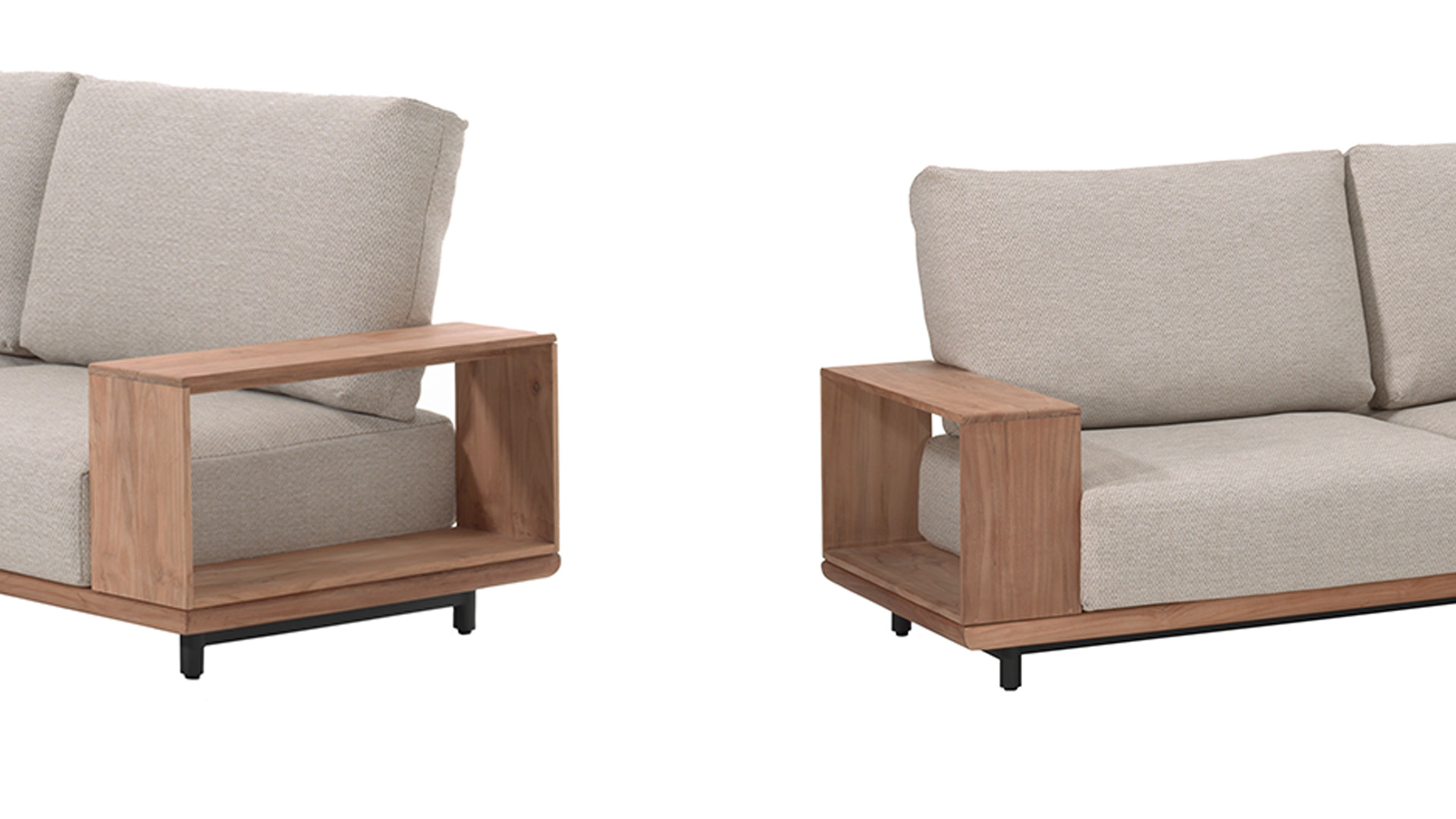 Alu-Teak Corner Lounge Faro - Coussins Gris Clair Sunproof Outdoor Textile - QDF