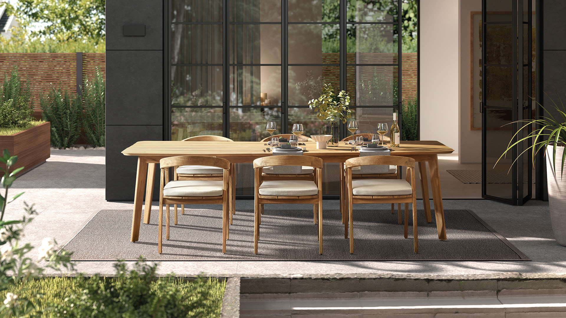 Table de jardin en teck Mykanos 280 cm x 115 cm x H76 cm