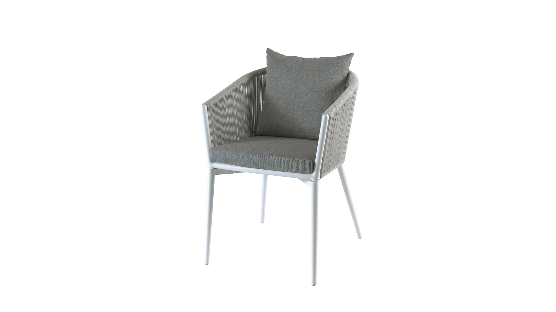 Alu Diningstoel Uno White Mat Alu + Olefin Rope Licht Grijs + Kussen Olefin