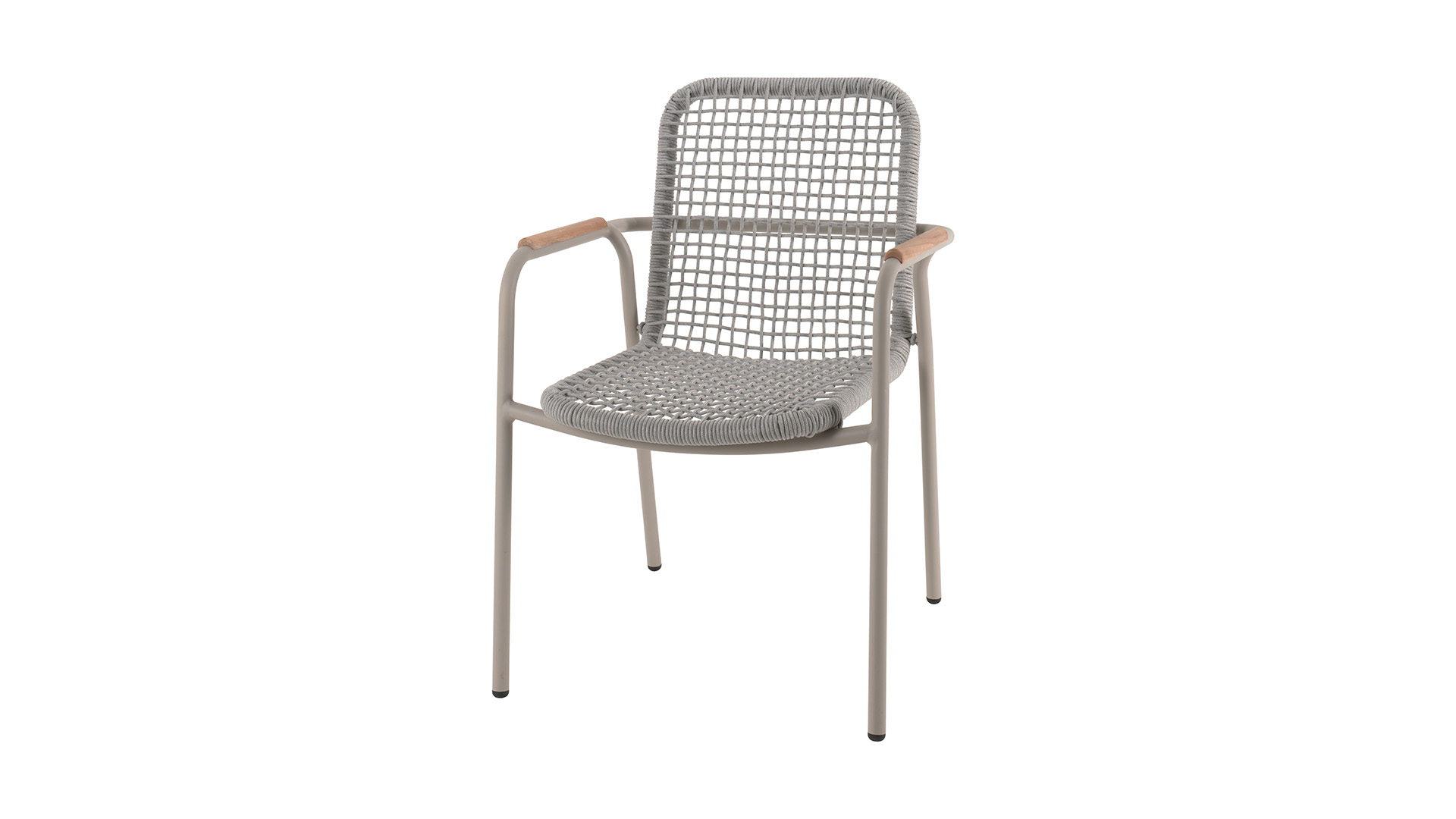 Alu Stapelstuhl Diego Leinen Matt Alu + Beige Seil + Teak Arm