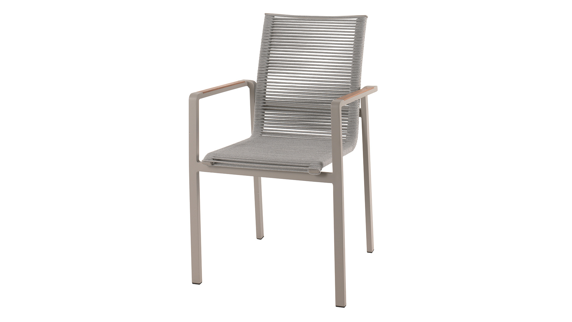 Alu Stapelstuhl Aruba Leinen Matt Alu mit Teak Armlehne + Beige Seil