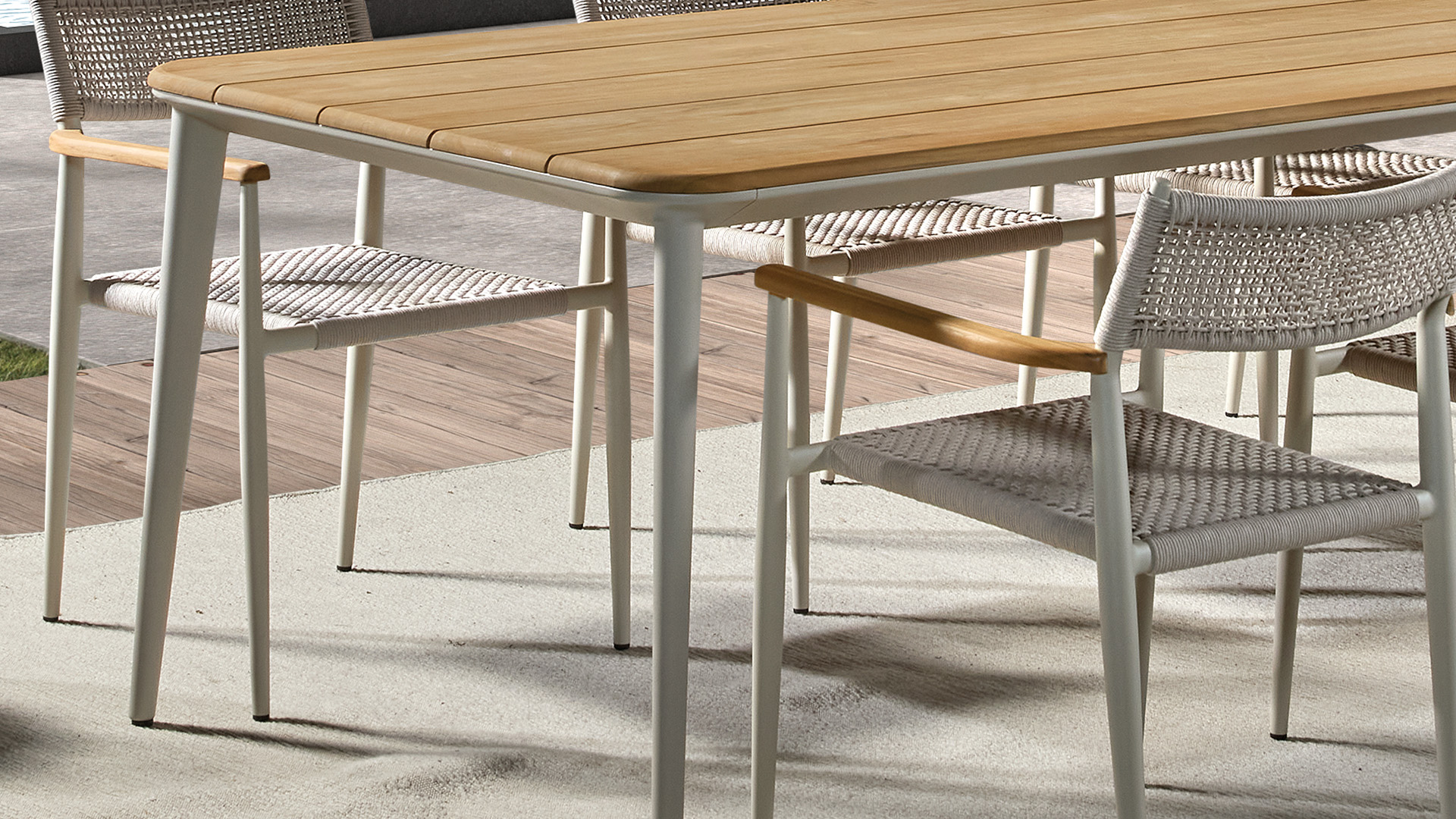 Table de jardin Alu Jack 240cm x 100cm Lin Alu Mat + Plateau Teck