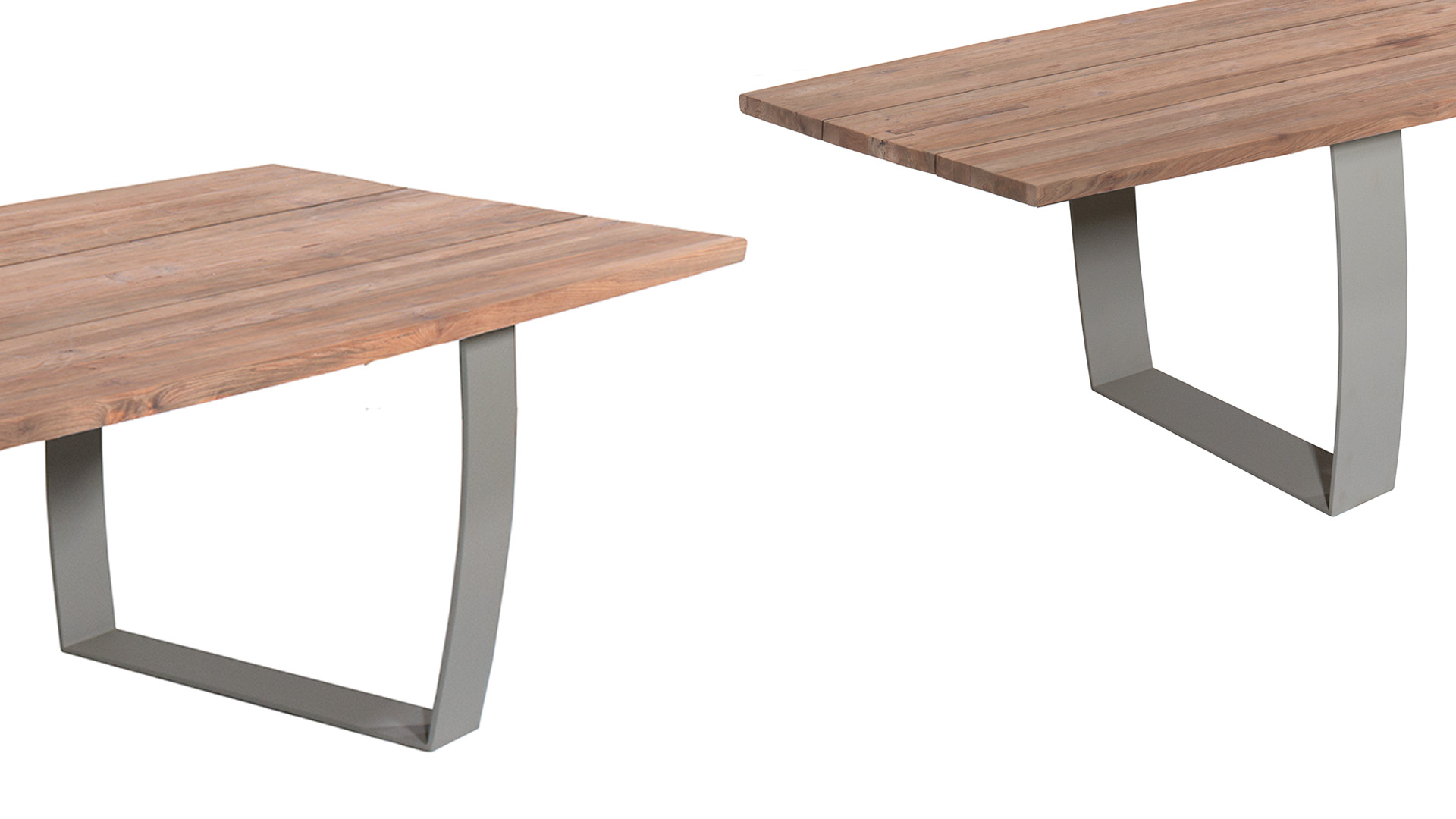 Table de jardin en teck Fanny 300 cm x 115 cm avec pieds en métal et tapis en lin - Recup Teck