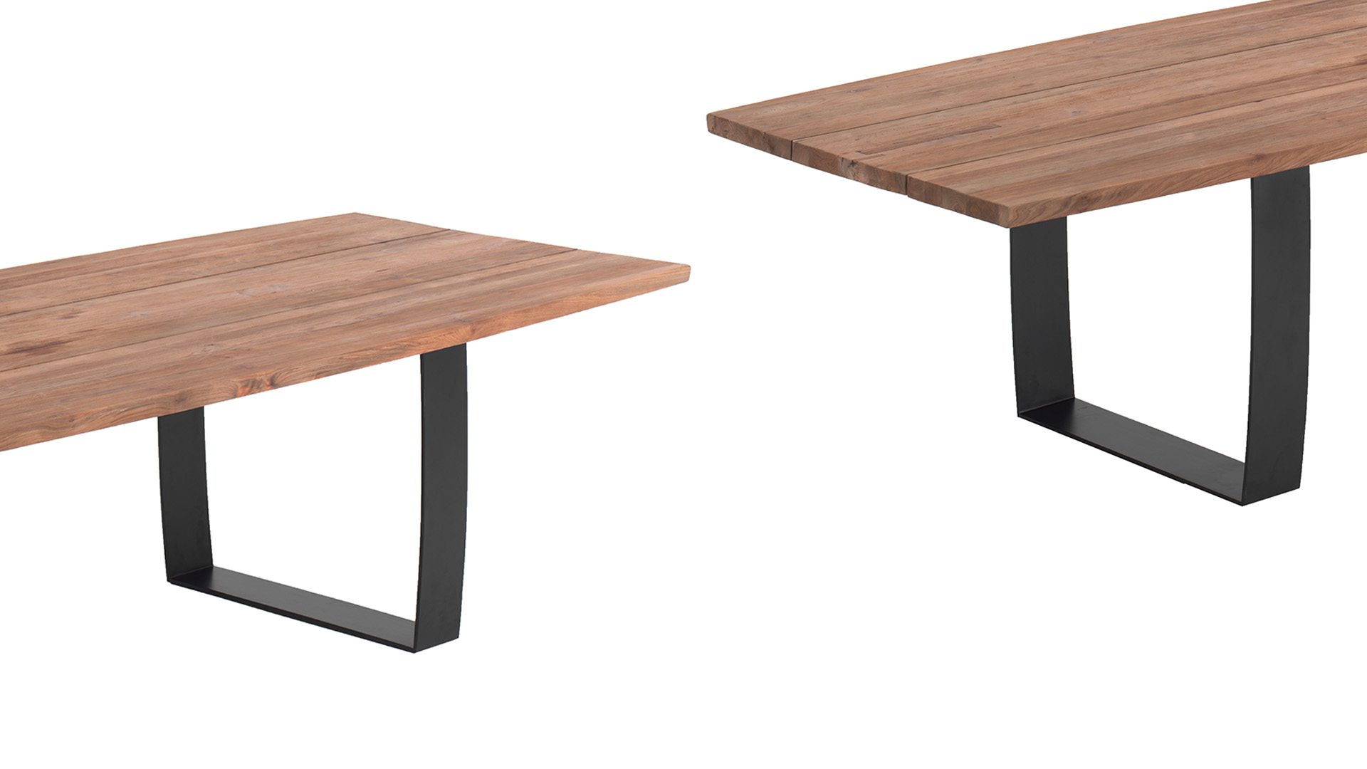 Table de jardin en teck Fanny 300 cm x 115 cm avec pieds en métal noir mat - Recup Teck