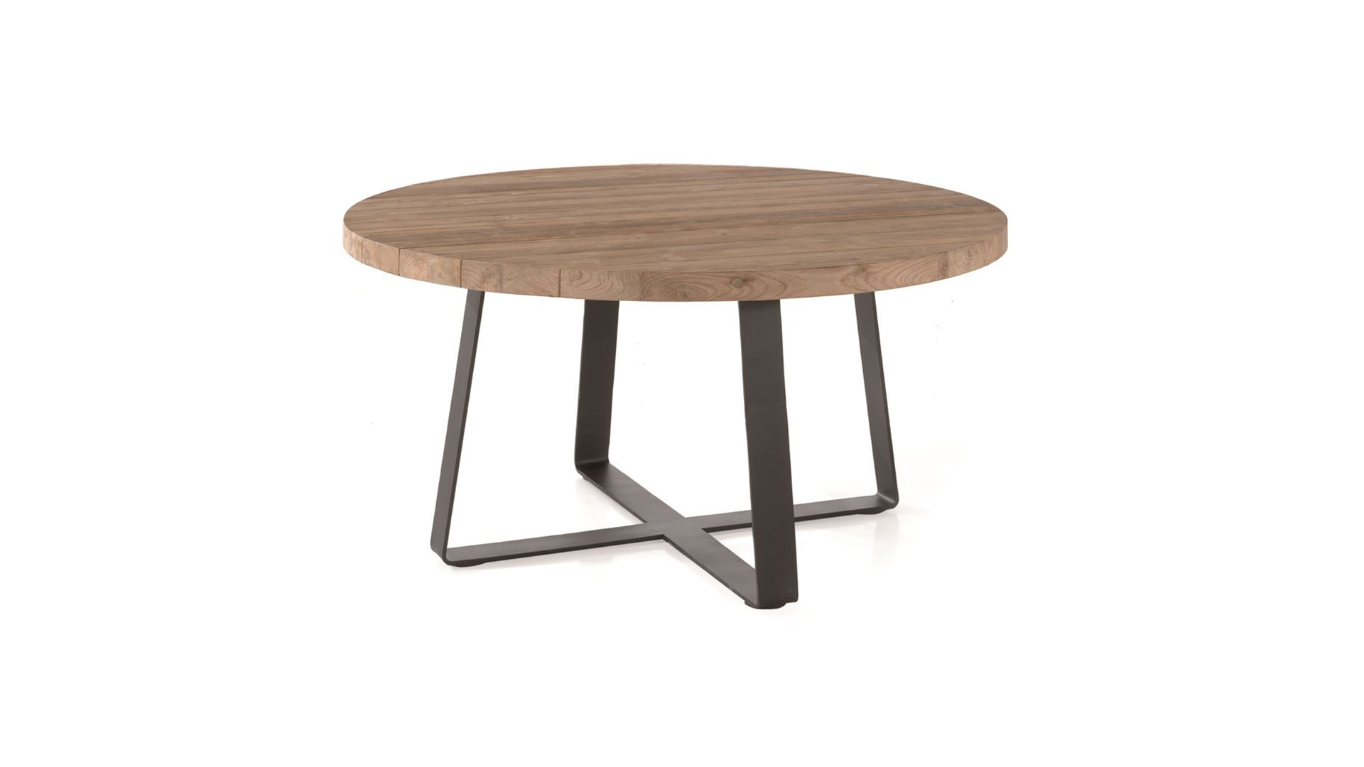 Table de jardin en teck Magdalena Dia 160cm x H77cm avec pieds métal noir mat - Recup Teck