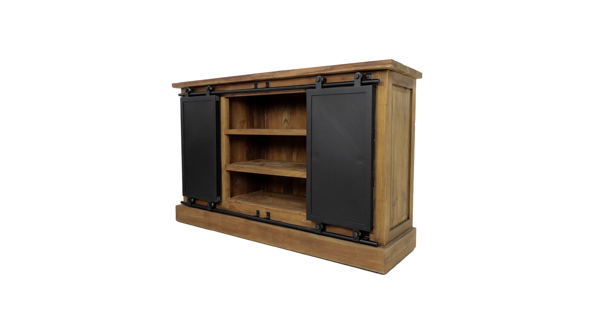 Wood Signature Sideboard mit 6 Schubladen und 2 Metalltüren 180 cm x 50 cm x H85 cm Vintage Teak