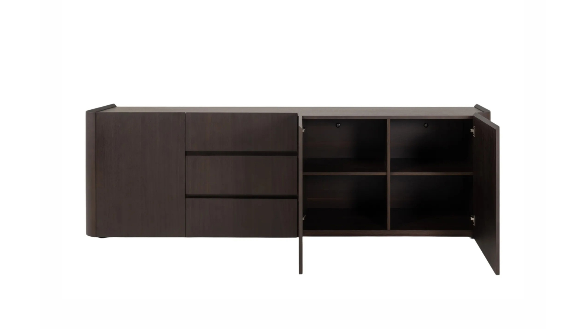 Sideboard aus dunklem Nussbaum, 3 Flügeltüren + 3 Schubladen, dunkles Nussbaumfurnier – VORAUSSICHTLICHE VERFÜGBARKEIT IM SHOWROOM ENDE OKTOBER 2026 Sideboard aus dunklem Nussbaum, 3 Flügeltüren + 3 Schubladen, dunkles Nussbaumfurnier – VORAUSSICHTLICHE VERFÜGBARKEIT IM SHOWROOM ENDE OKTOBER 2026