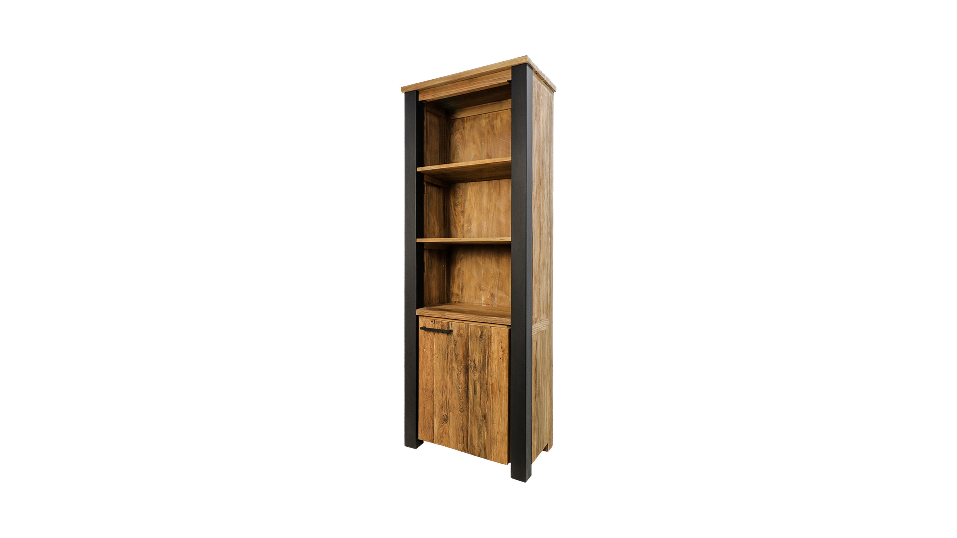 Wood Signature Bücherregal mit 1 Tür, 70 cm x 45 cm x H190 cm, Vintage-Teak