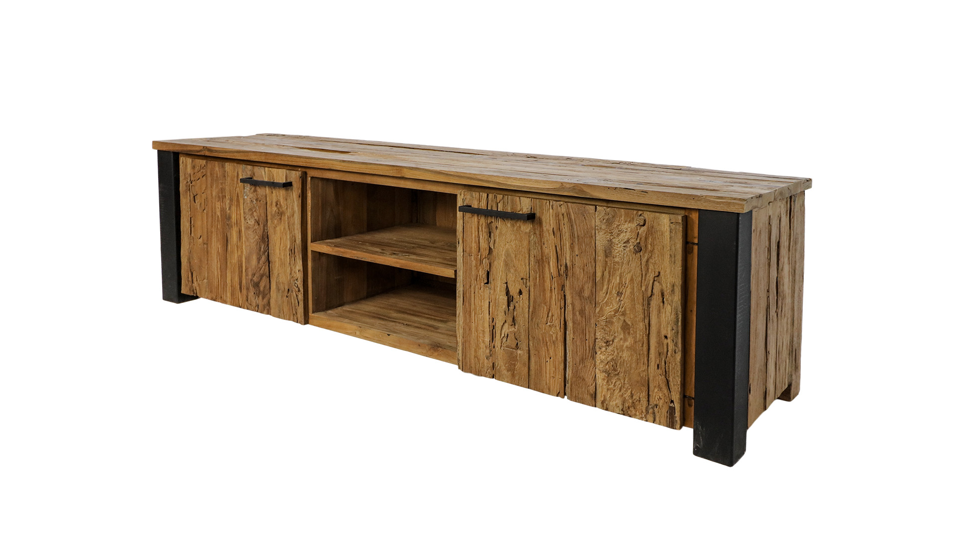Wood Signature TV-Schrank mit 2 Türen und Nische 175 cm x 45 cm x H50 cm Vintage Teak