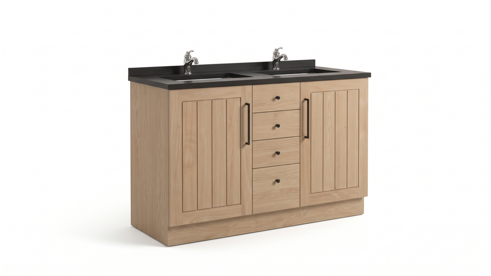 Teak Bathroom Furniture New Cannes 125cm With Matte Black Granite and Black Handles
