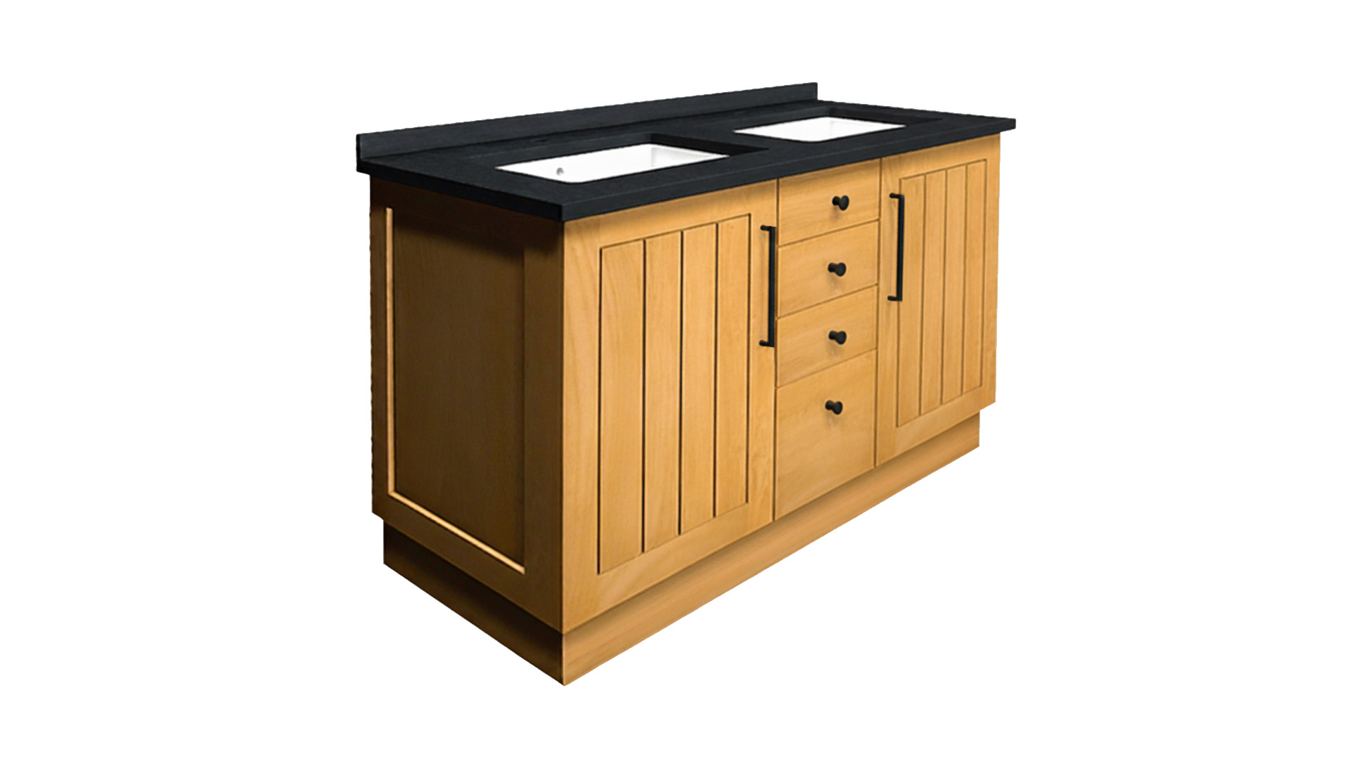 Meuble de salle de bain en teck New Cannes noir 150 cm avec granit noir mat