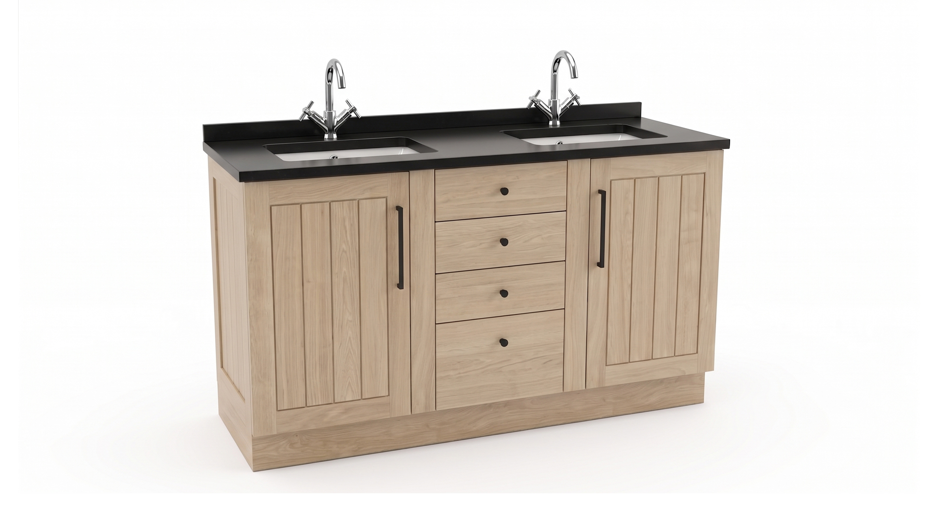 Teak Bathroom Furniture New Cannes Black 150cm With Matte Black Granite