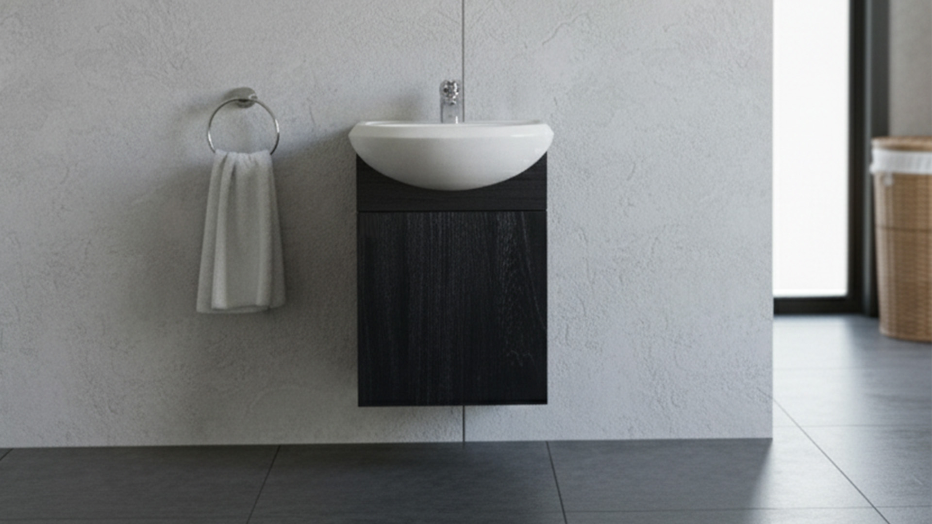 Handwaschbecken Java Schwarz Oval + Terrazzo Waschbecken Weiß