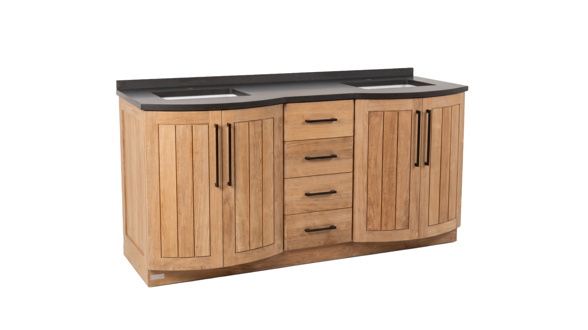 Teak-Waschtisch New Monaco 185 cm + 2 Unterbau-Waschbecken + matte Granitplatte