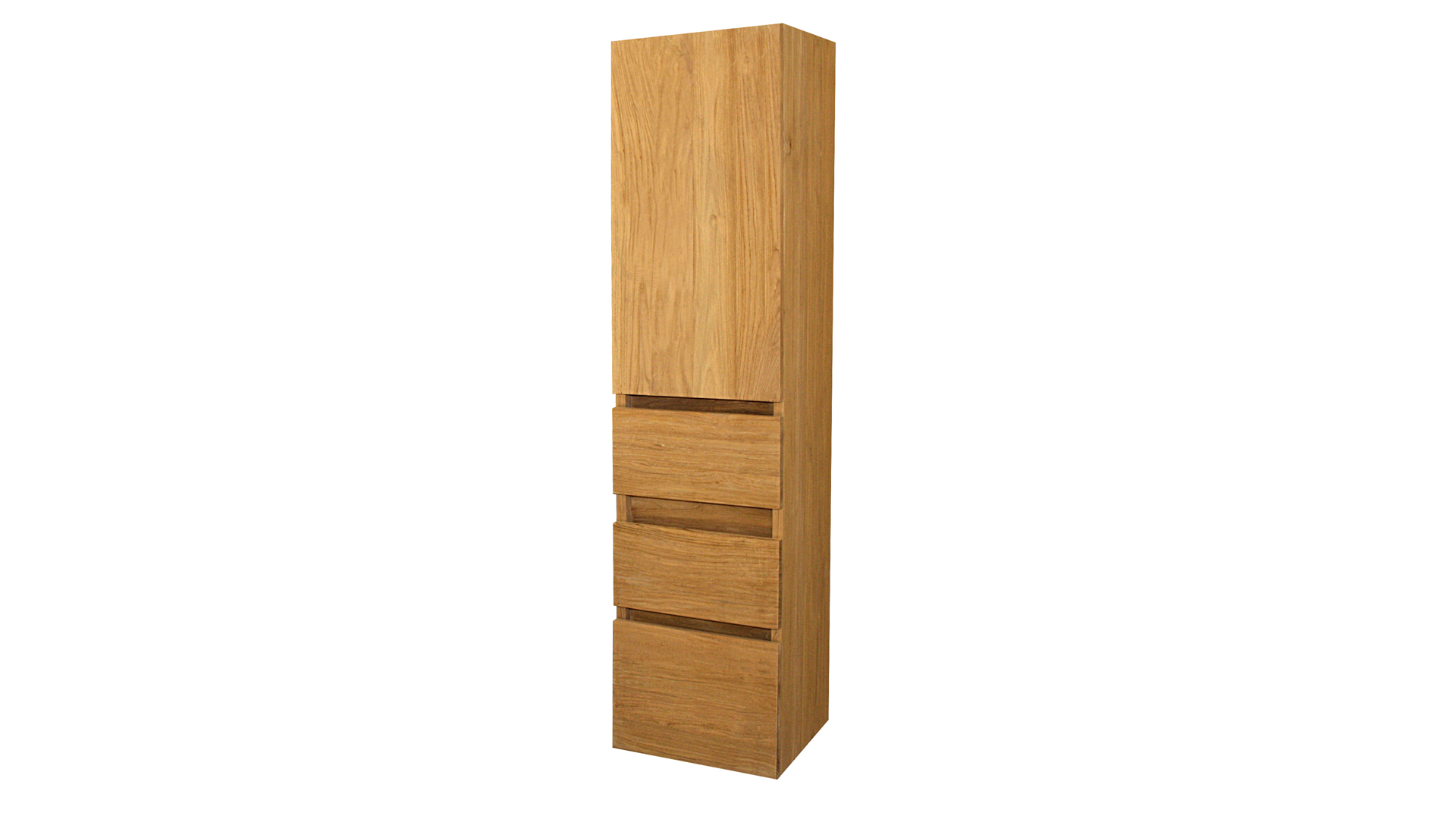 Essence Teak Tall Cabinet, 1 Hinged Door + 3 Drawers, Left-Hand Opening