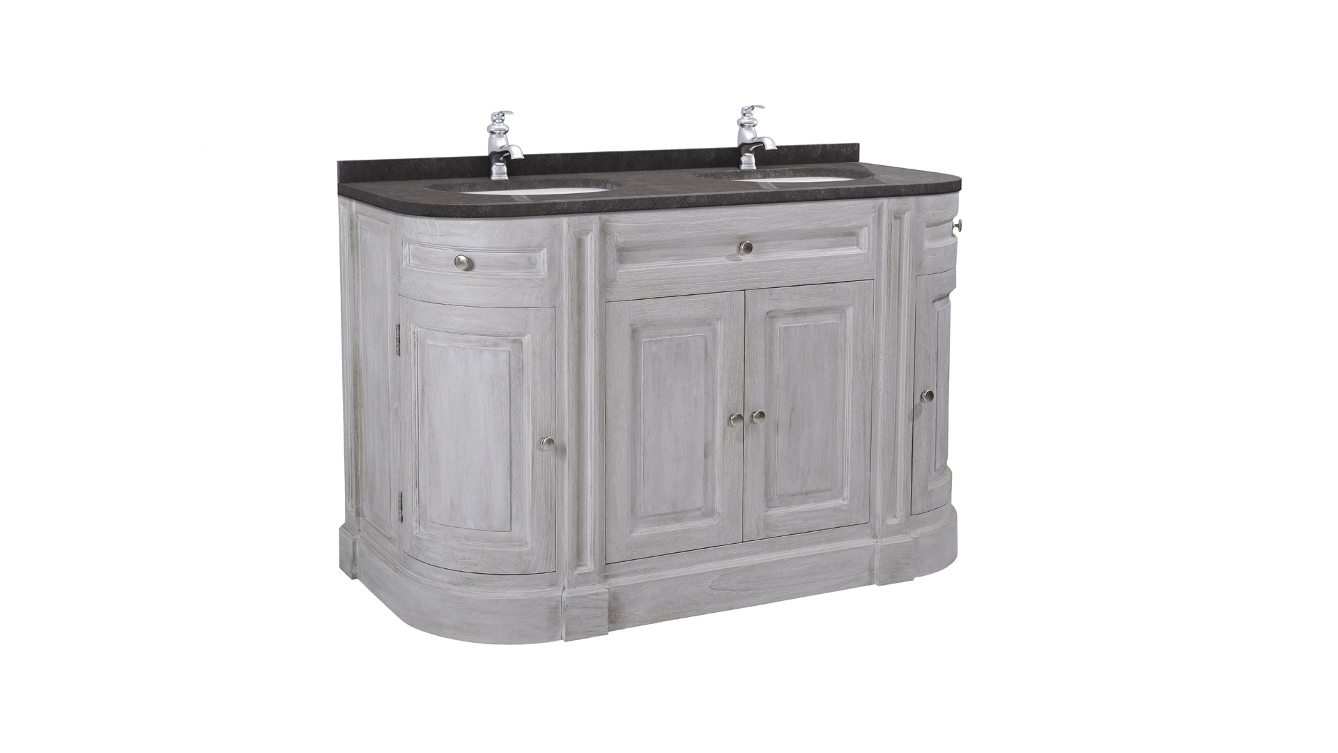 Badkamermeubel Retro Grey Round 140cm + 2 Onderbouw Ovale Waskommen + Blauwe Hardsteen