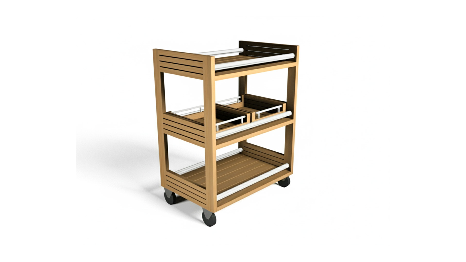 Teak Bathroom Trolley Stainless Bar 60cm x 40cm x 77cm H
