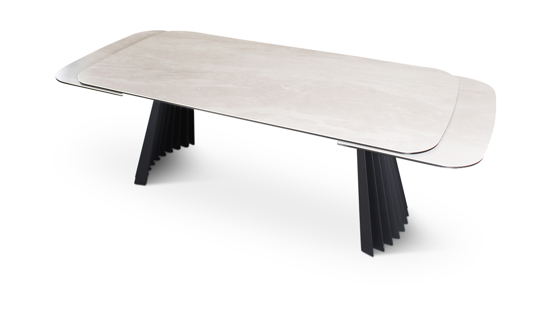 Interieurtafel Paya Uitschuifbaar Top Keramiek Kleur Beige 200cm x 300cm x 100cm Met Zwart Metalen Design Poot