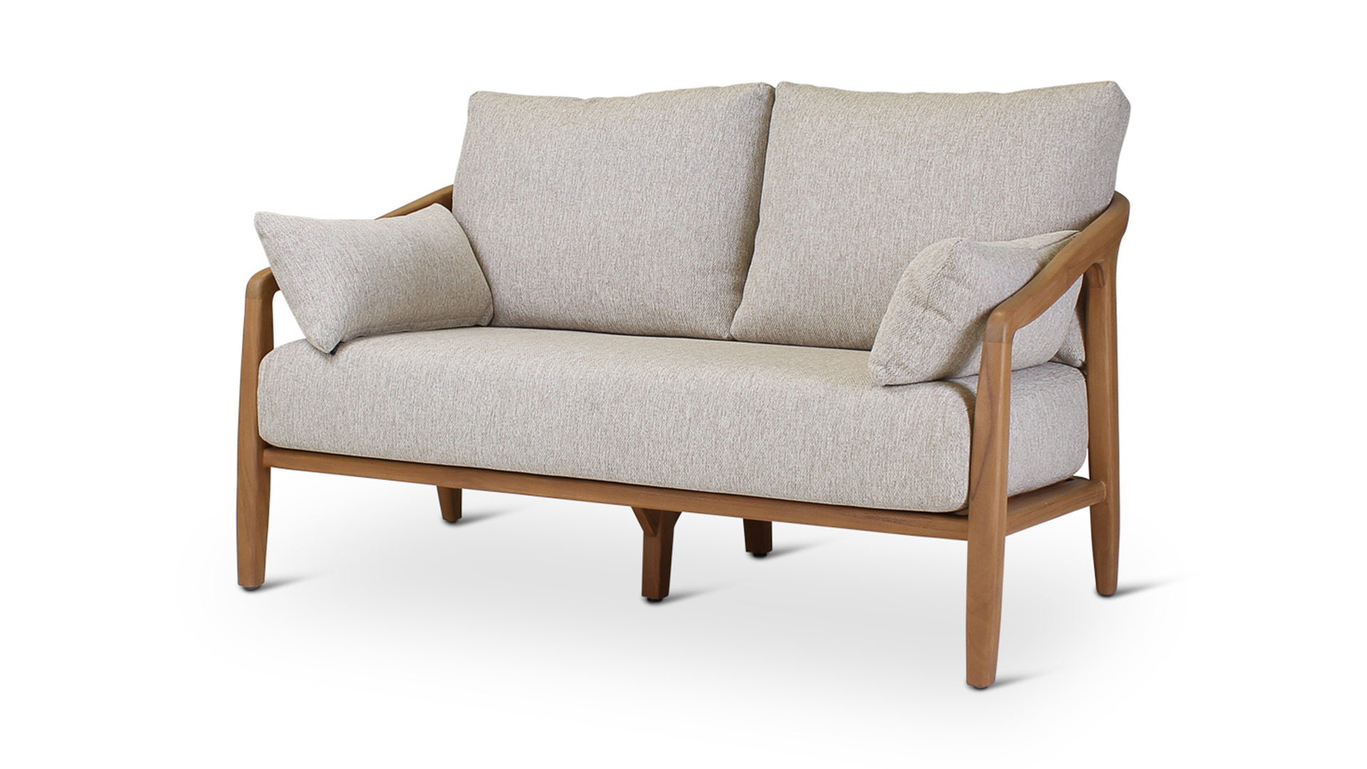 Anais Teak 2-seater Lounge with Wickerwork and Quick-drying Cream Cushions
