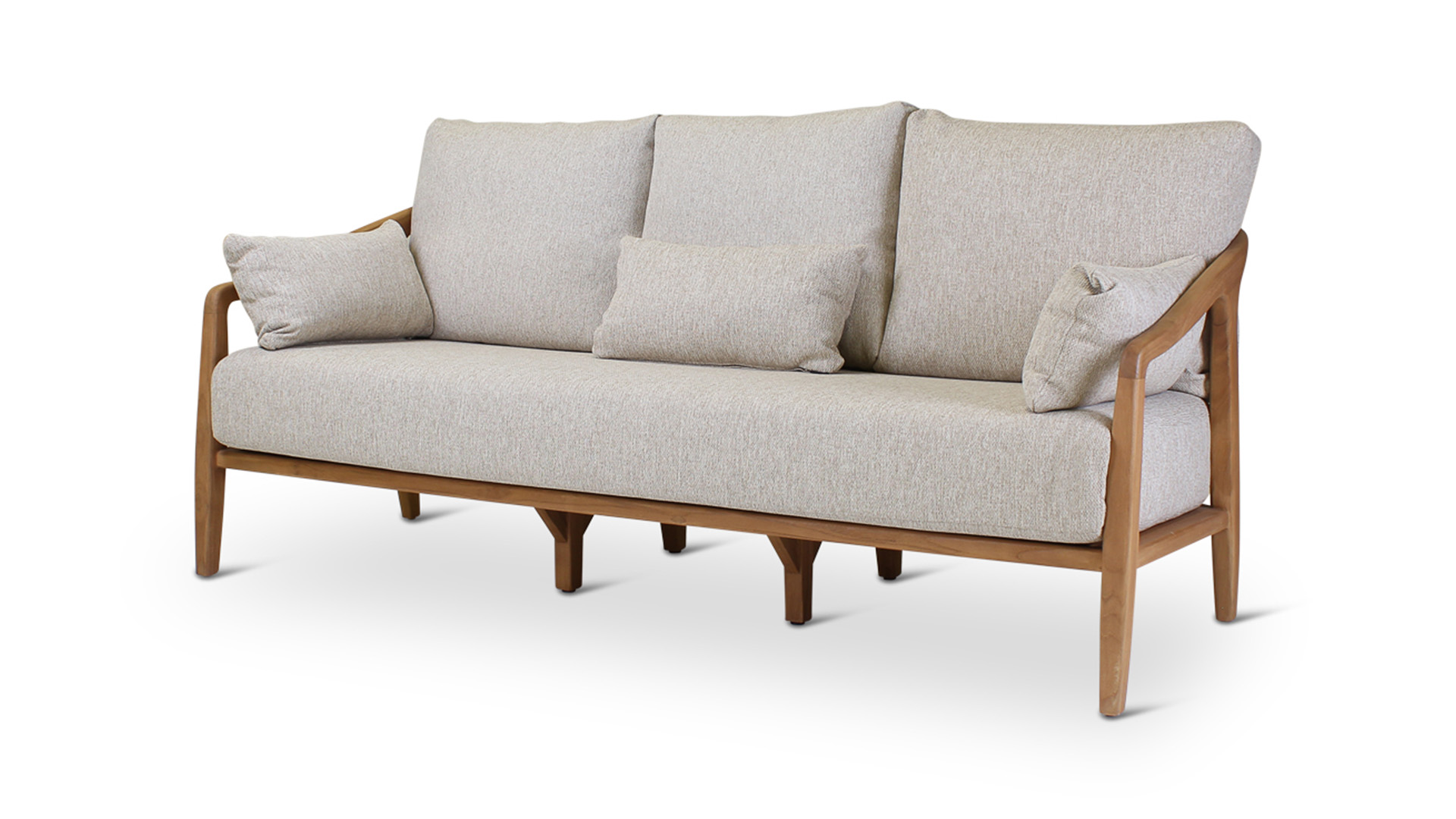 Anais Teak 3-seater Lounge with Wickerwork and Cream Colored Quick Dry Cushions