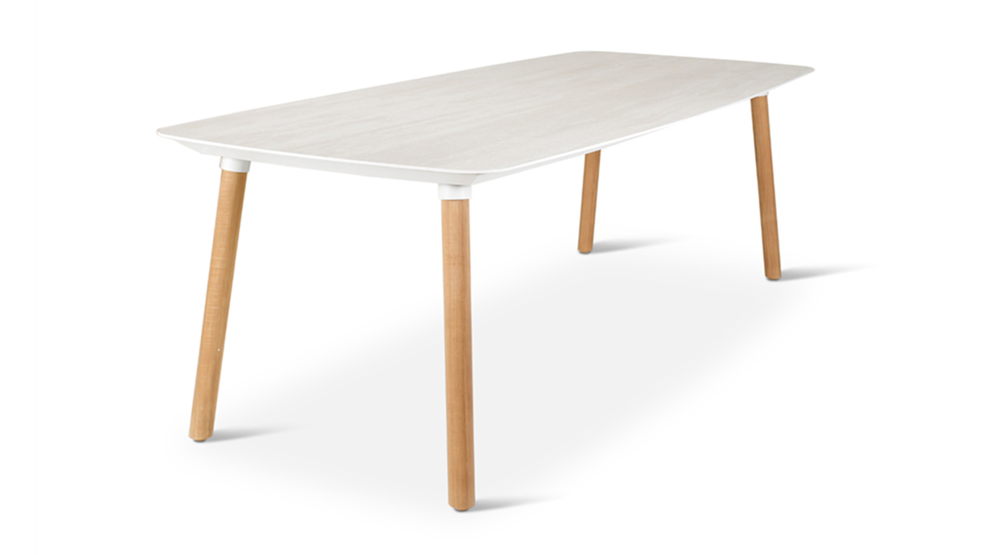 Romeo Teak-Gartentisch, oval, 240 cm x 100 cm Tischplatte, dänische Optik, Keramik, Travertin-Optik