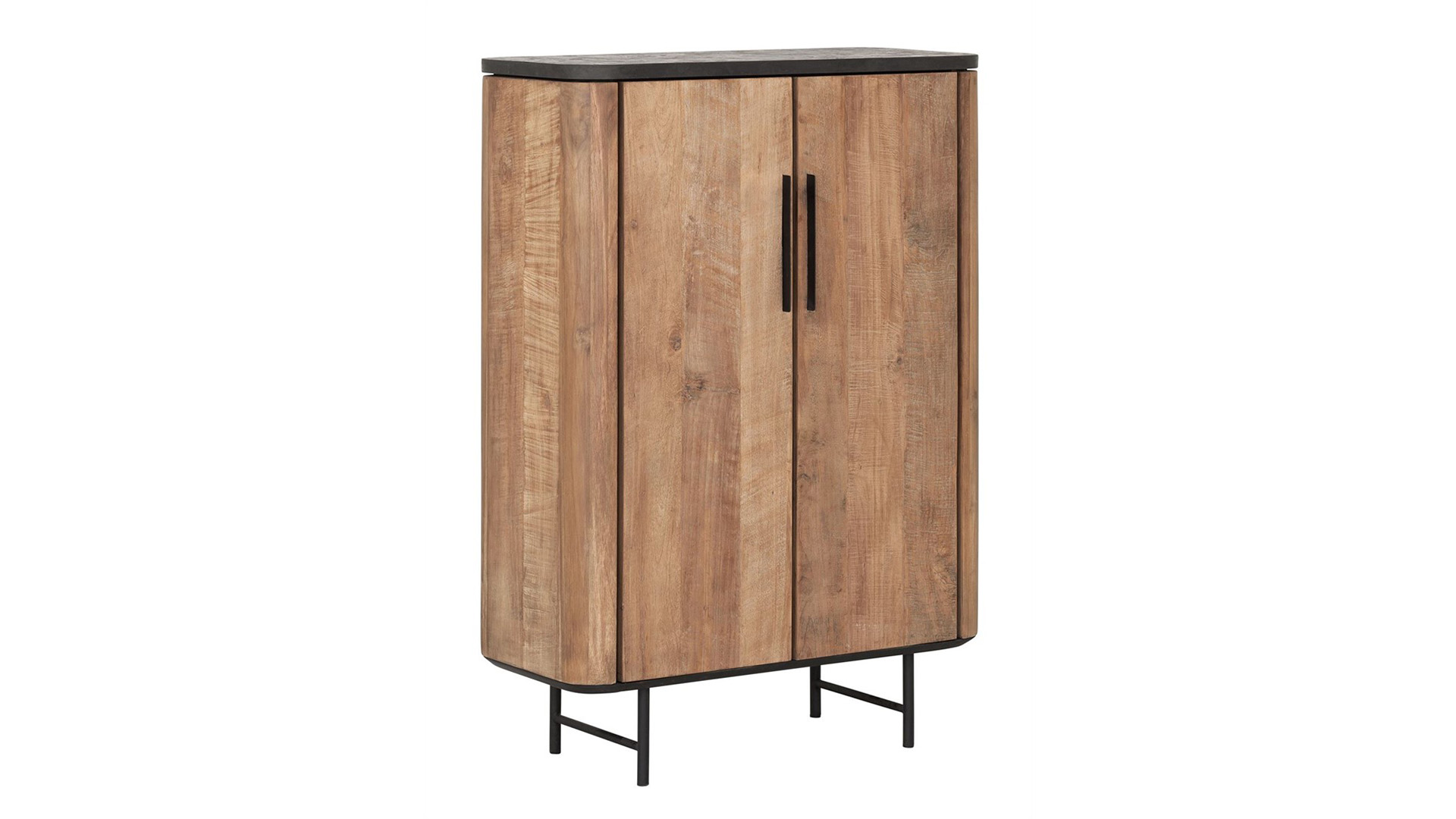 Soho Wandkast Laag Met 2 Deuren 130 x 40 x H90cm Recup Teak Met Zwart Metalen Onderstel   