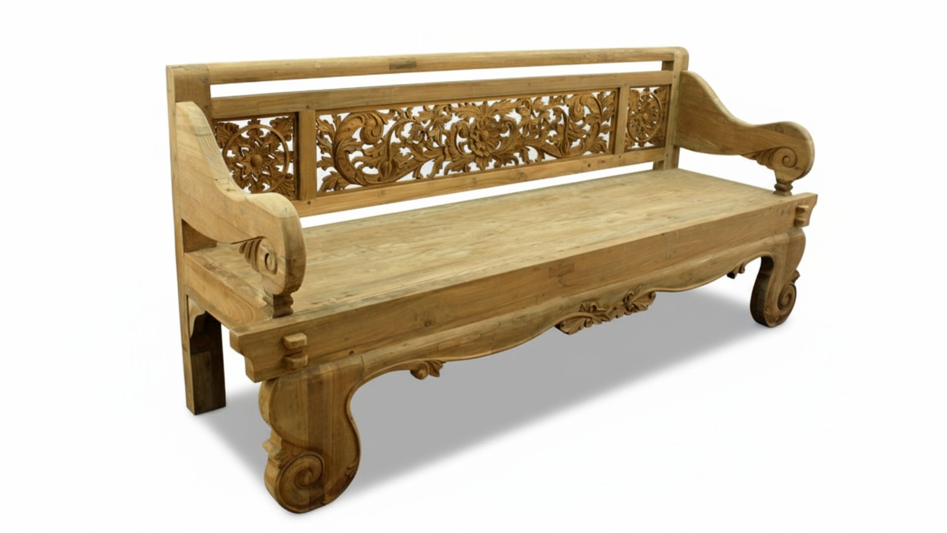 Old Javanese Garden Bench Rustic 3-Seater Heavy Duty 90cm Deep 225 x 90 x H97cm - Diamond Collection