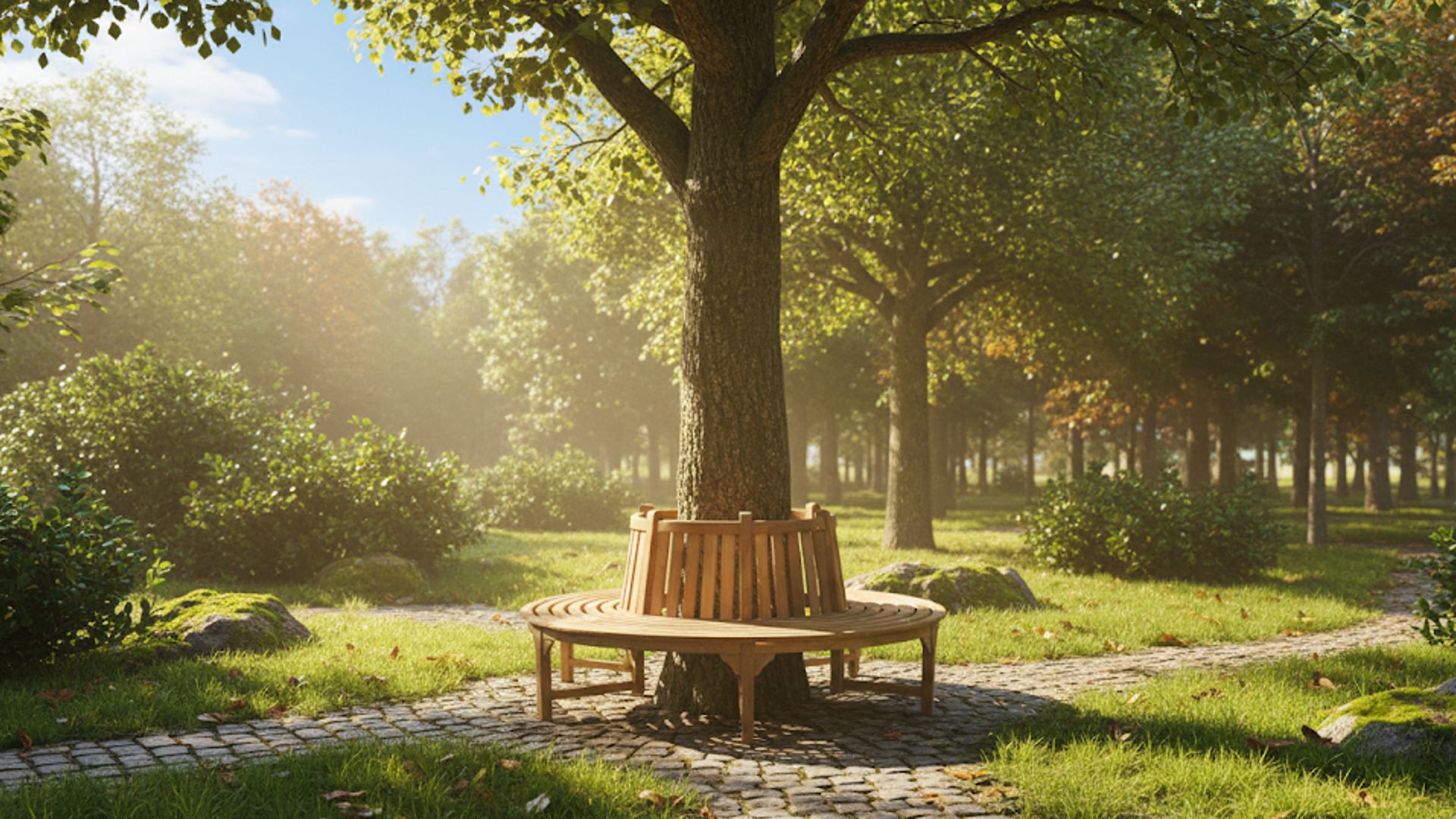 Banc de Jardin Banc d'Arbre Rond Dia 220 cm Robuste - 4 Parties - Collection Diamond