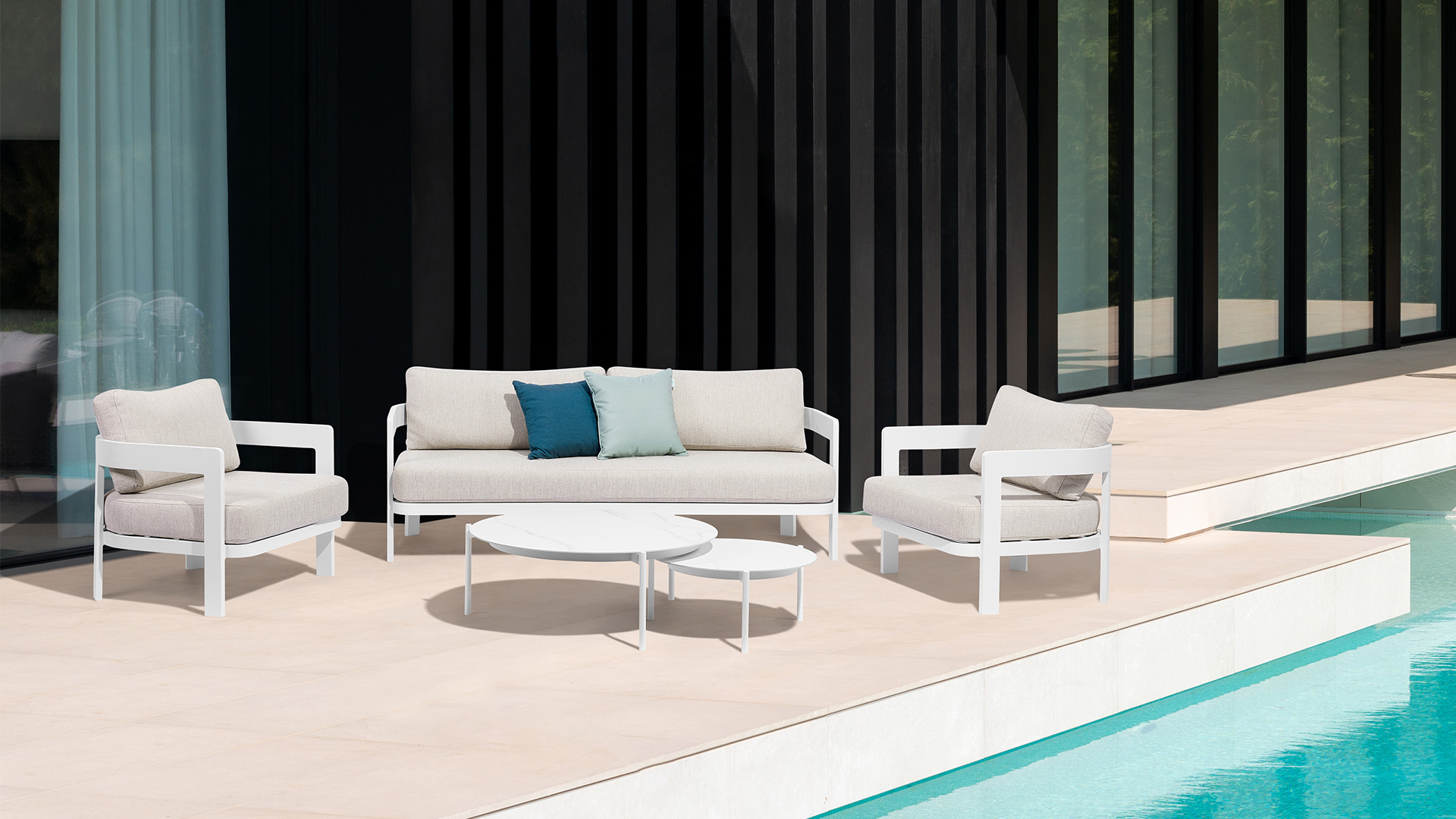 Alu Lounge Domani Dune Mat + Seat and Back Cushions Beige Olefin