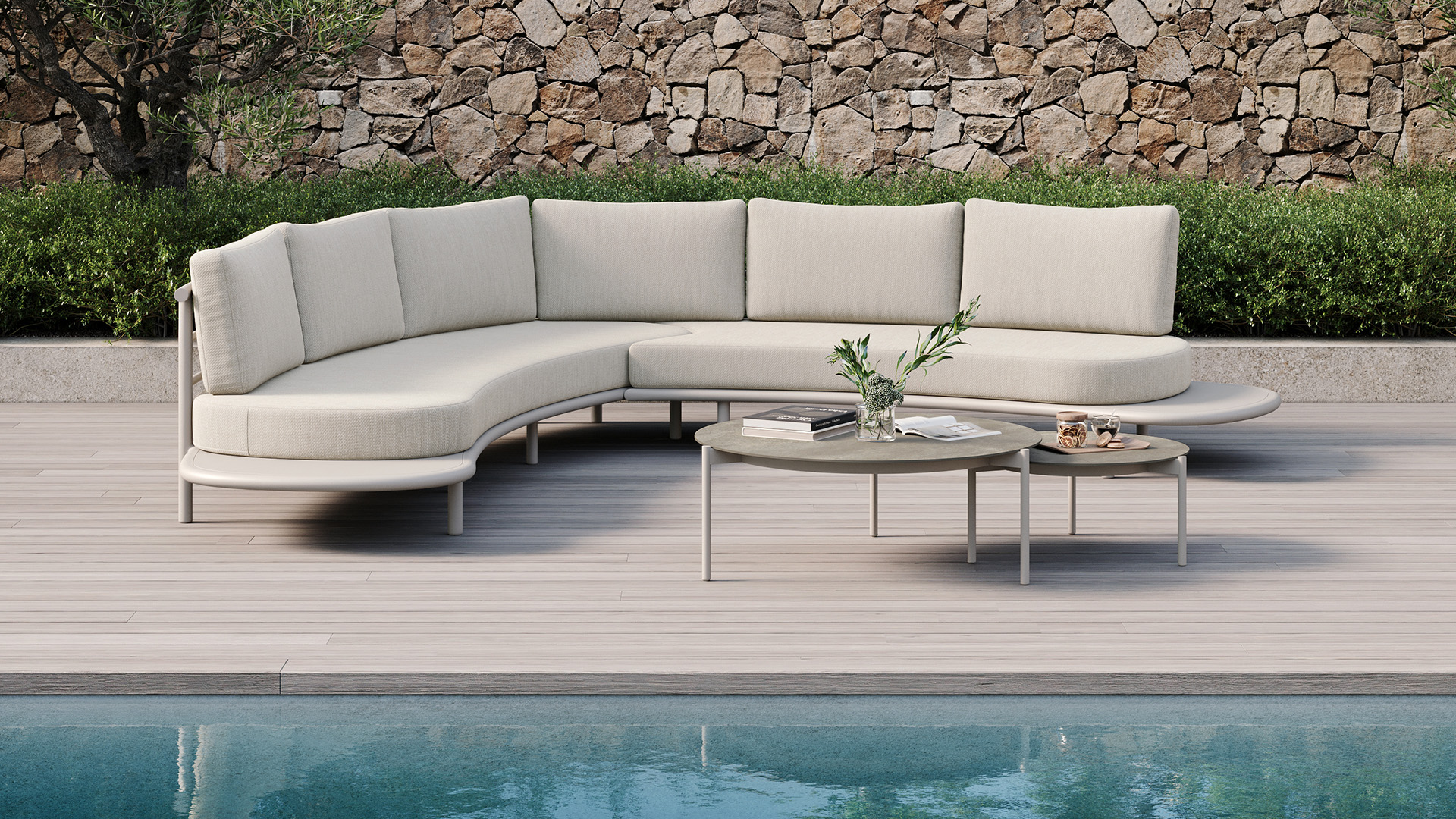 Organo Alu Corner Lounge Dune Mat + Seat and Back Cushions Beige Olefin