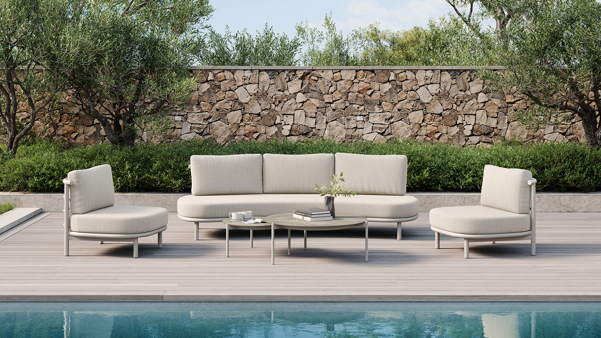 Alu Lounge Set Organo Dune Matt + Seat and Back Cushions Beige Olefin