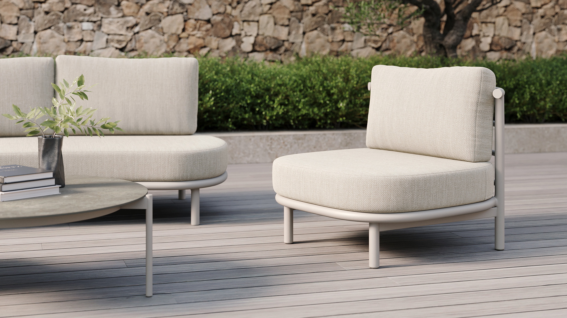 Organo Alu Lounge 1-seater Dune Mat + Zit en Rugkussens Beige Olefin