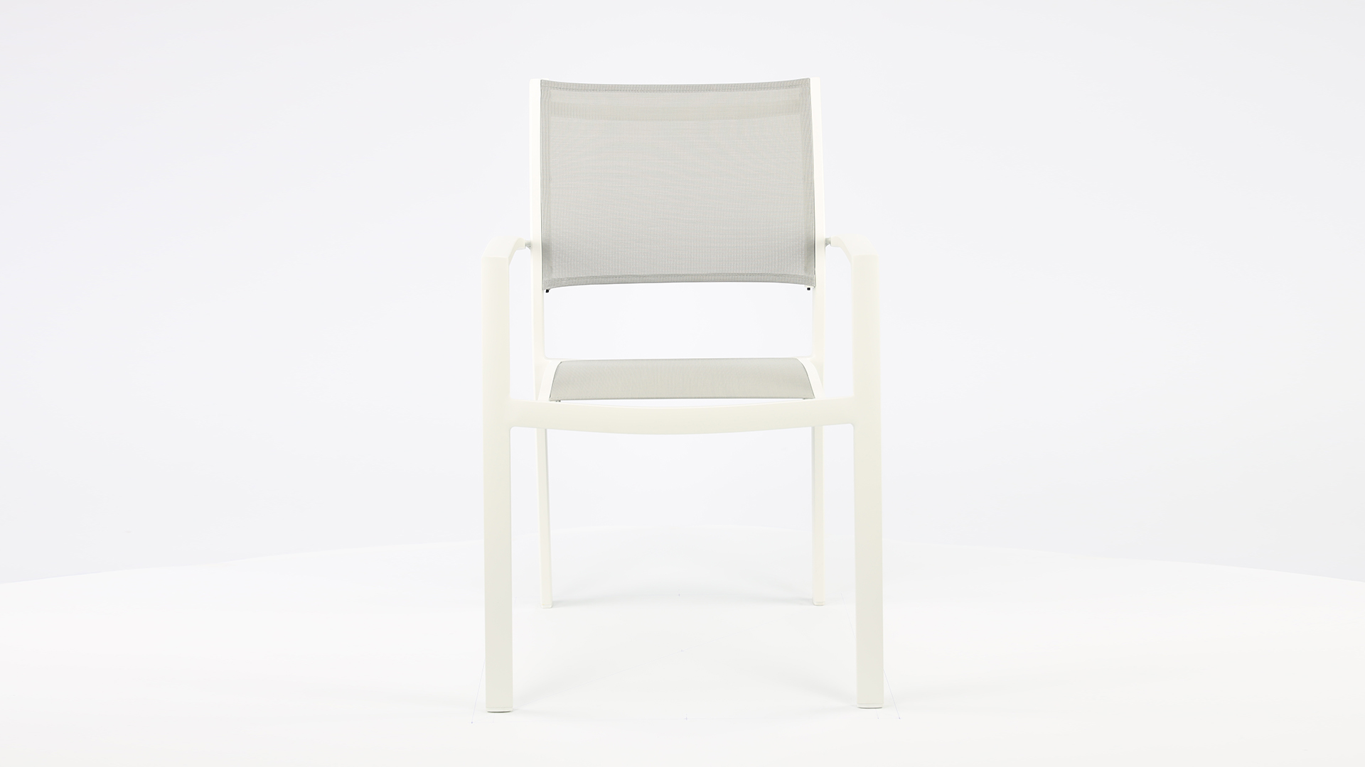 Chaise empilable Alu Namur Blanc Mat - Textilène Gris Clair + Accoudoir Alu