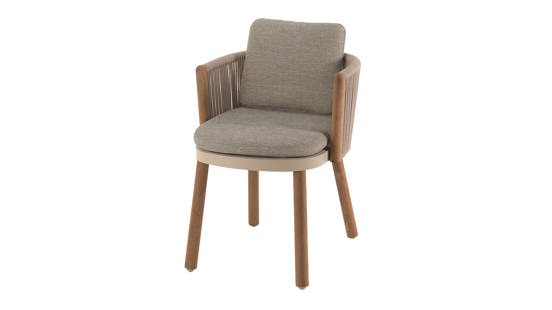 Chaise de salle à manger en teck Milan, accoudoirs en teck, aluminium, lin et coussin en oléfine QDF