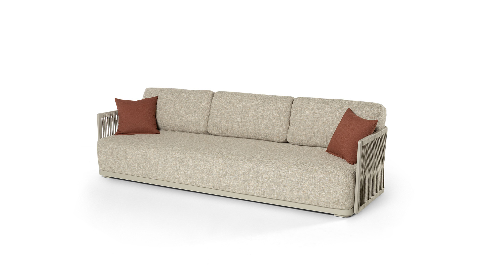 Alu Sofa Lounge Melbourne 3-Zit Alu Linnen Met Rope Linnen + Zit en Rugkussens Light Taupe QDF + Kussen Bordeaux