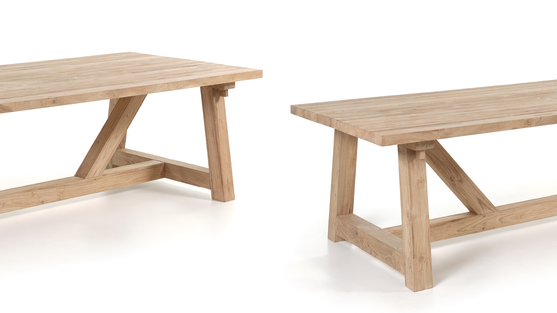 Teak Tuintafel American Cottage 300cm x 120cm Met A-Poot Zwaar Massief Recycled Teak 