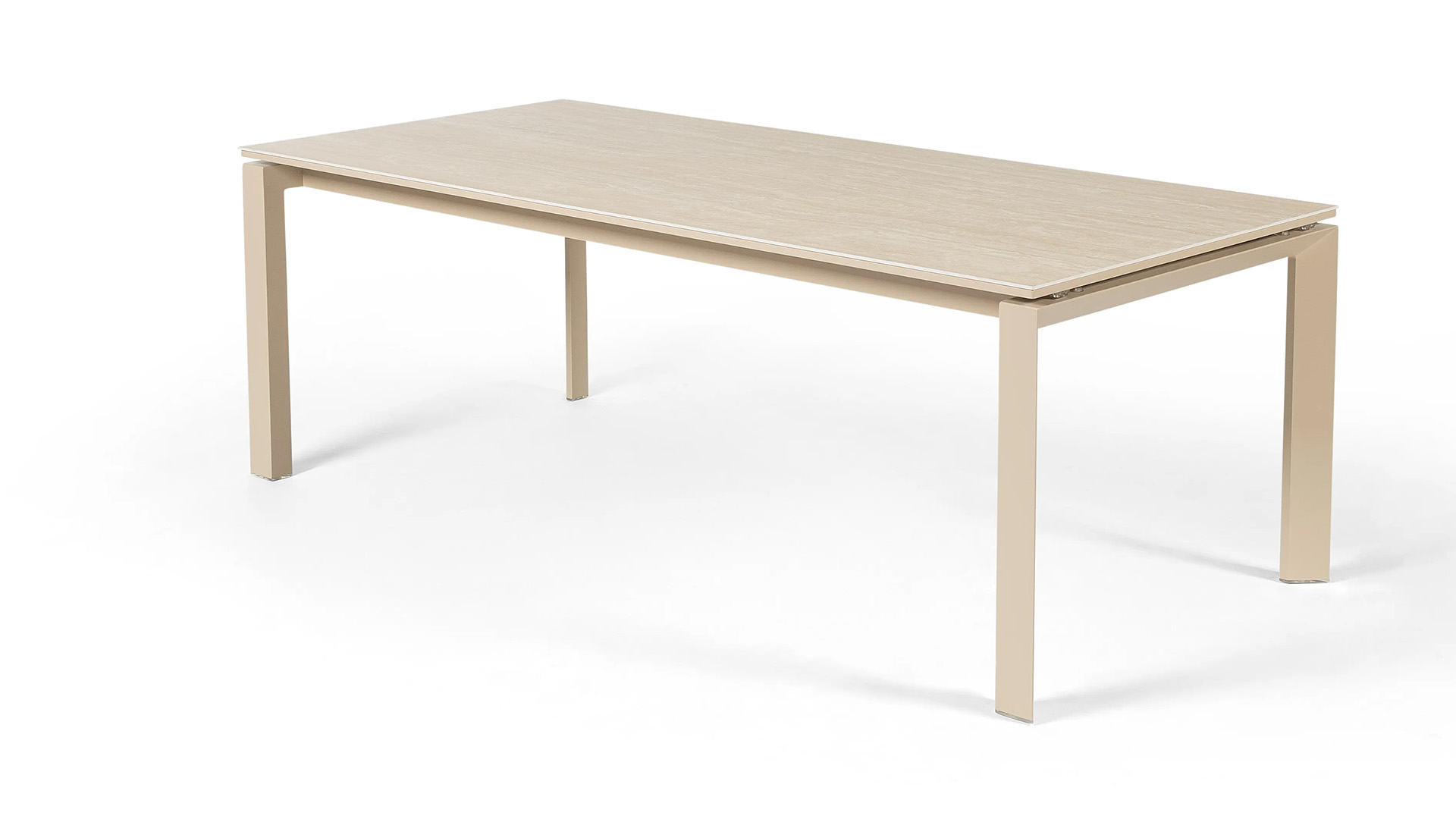 Bettini Alu Ausziehbarer Tisch 220/280 cm x 100 cm Alu-Leinen + Romano Travertino-Keramikplatte