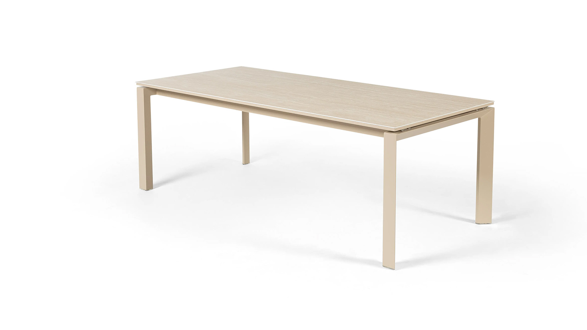 Ausziehbarer Aluminiumtisch Bettini 150/210 cm x 80 cm, Aluminium Sand + Keramikplatte Sand