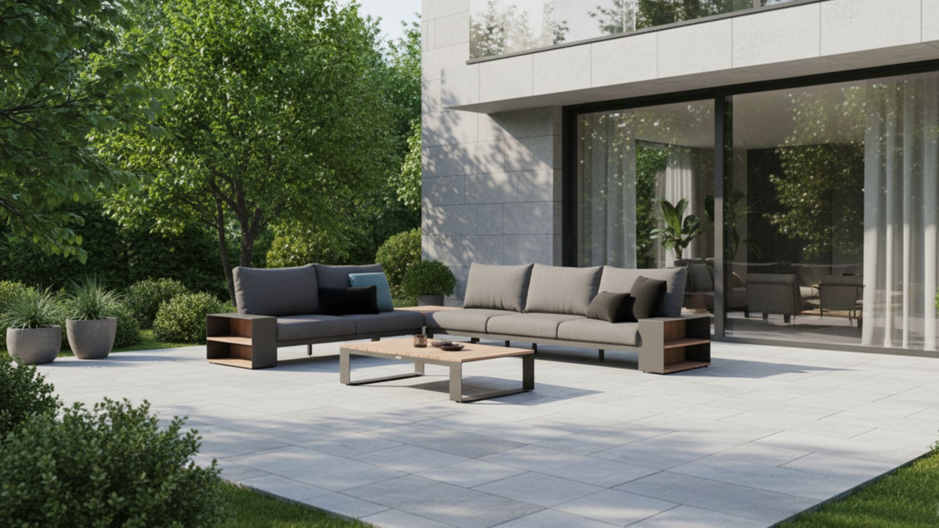 Alu Lounge Set Vinica Charcoal Mat Met Kussens Zit en Rug Kleur Donker Grijs Sunproof - Italiaans Design