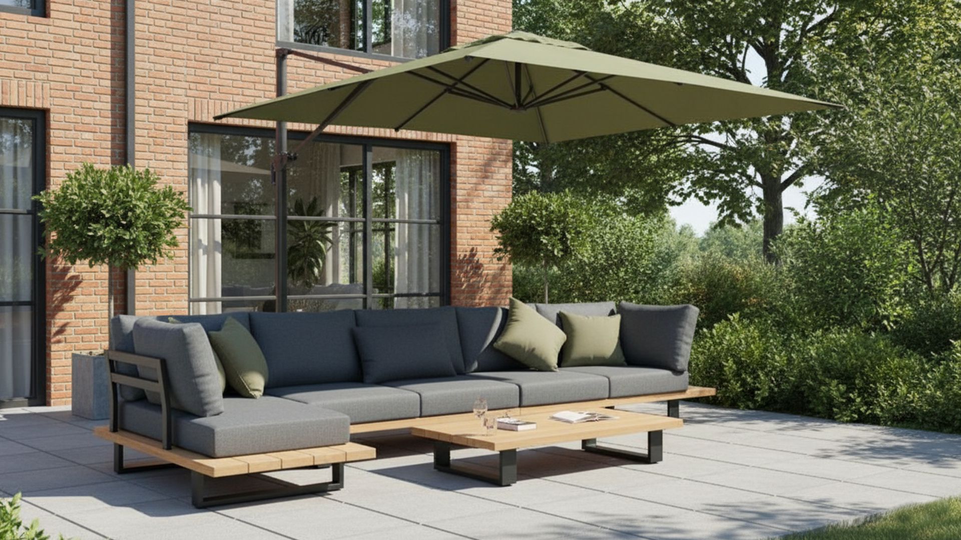 Alu Lounge Set Valdez Charcoal Mat Met Kussens Zit en Rug Kleur Donker Grijs Sunproof - QDF