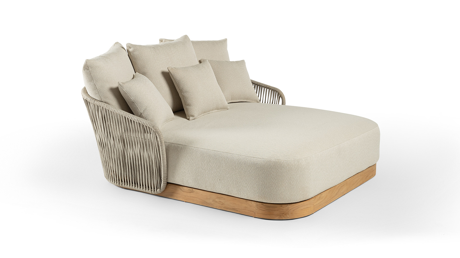 Teak Nino Tagesbett, Seilbeige, mit Liege- und Rückenkissen, Beige QDF