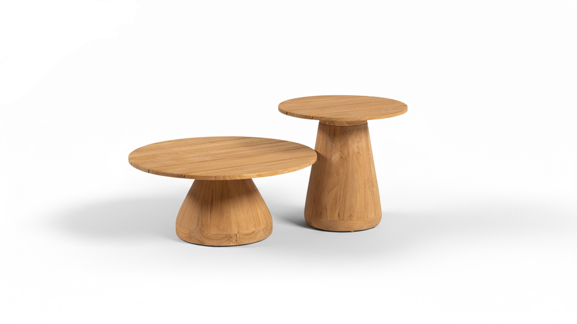 Teak-Couchtisch Albany, Durchmesser 80 cm, konisches Teak-Bein