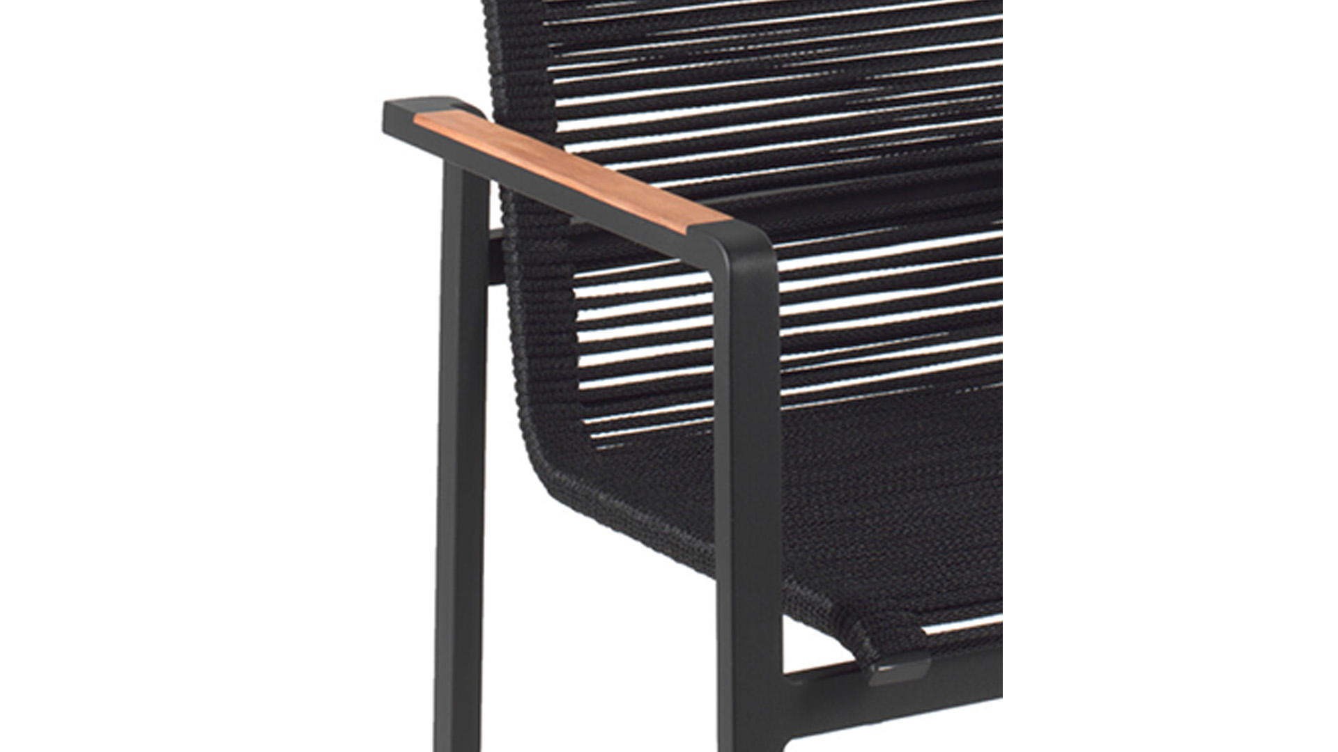 Alu Stacking Chair Aruba Black Matt Alu With Teak Arm + Black Rope