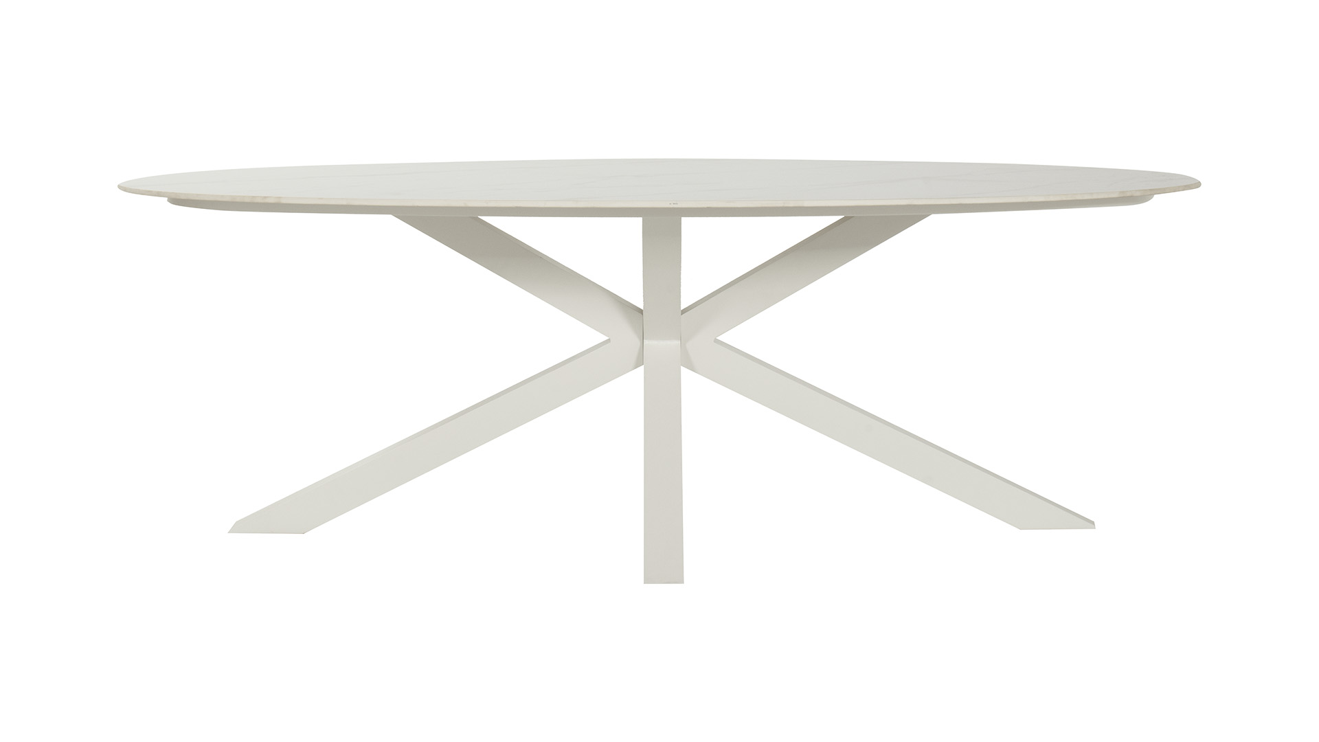 Table de jardin ovale Xander, structure en aluminium et plateau en céramique, blanche, 220 cm x 120 cm