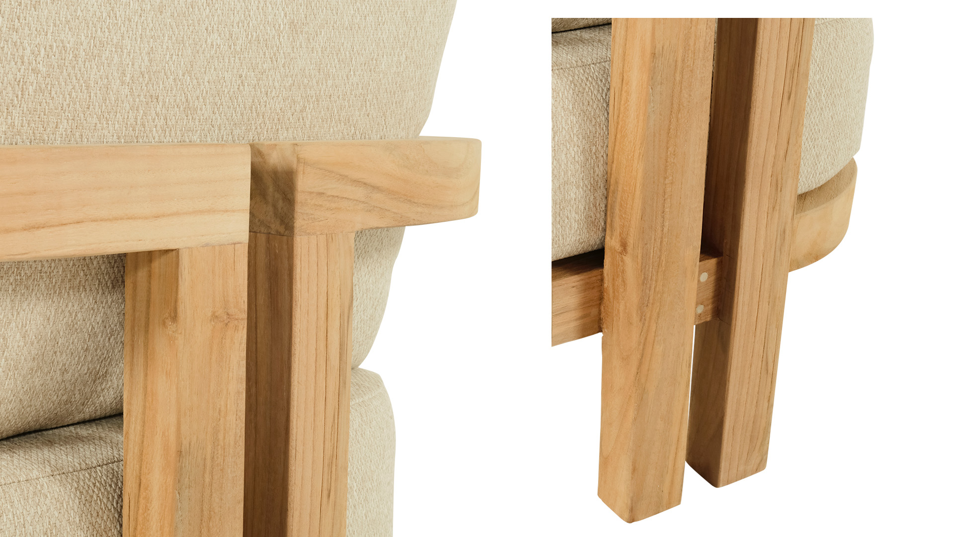Moira Teak Lounge 1-zit Frame Teak Met Zit en Rugkussen In Kleur Linnen 