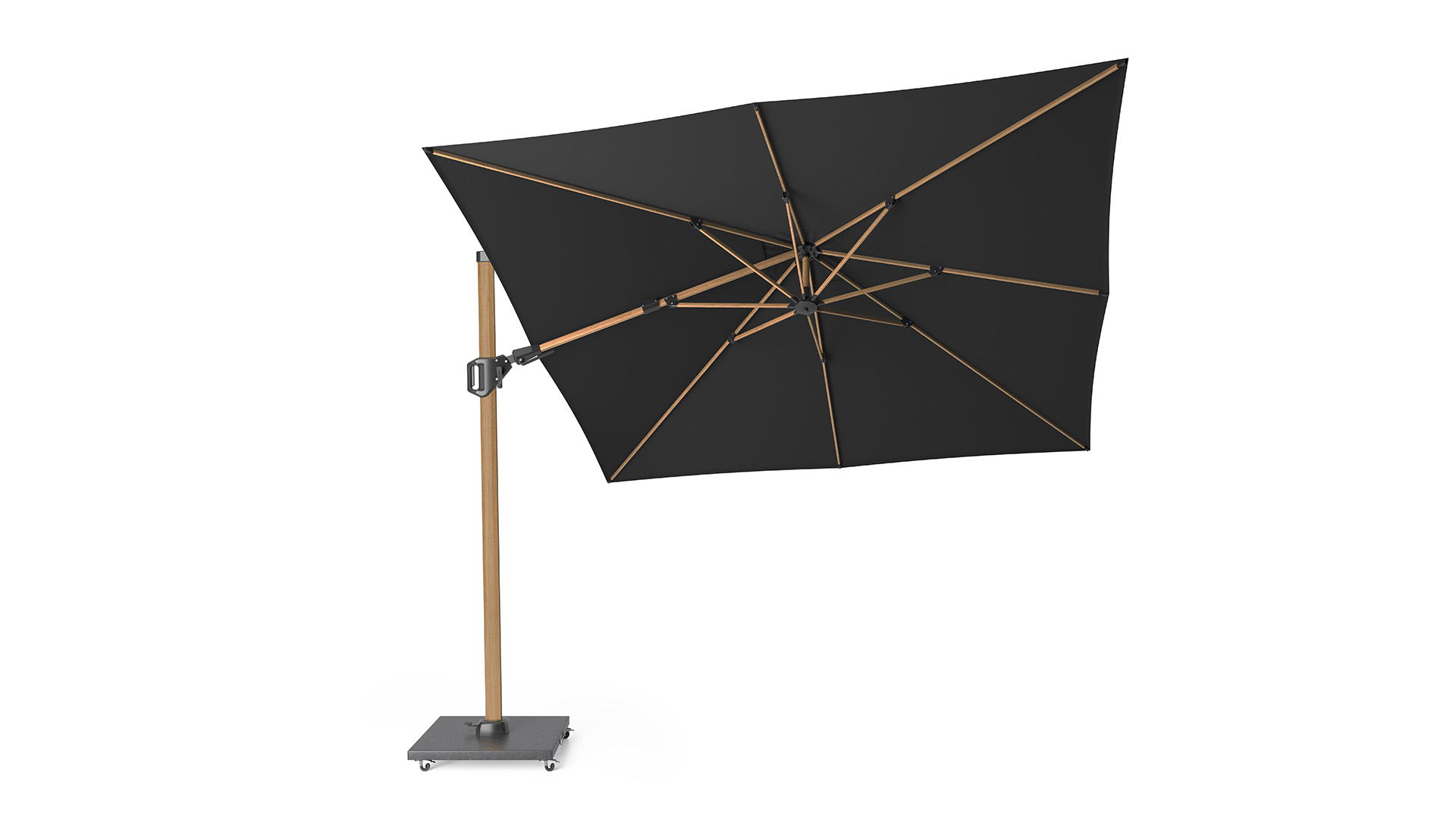 Zweefparasol Challenger T² Premium 300 x 300cm Mast Teak Alu - Doek Faded Black 