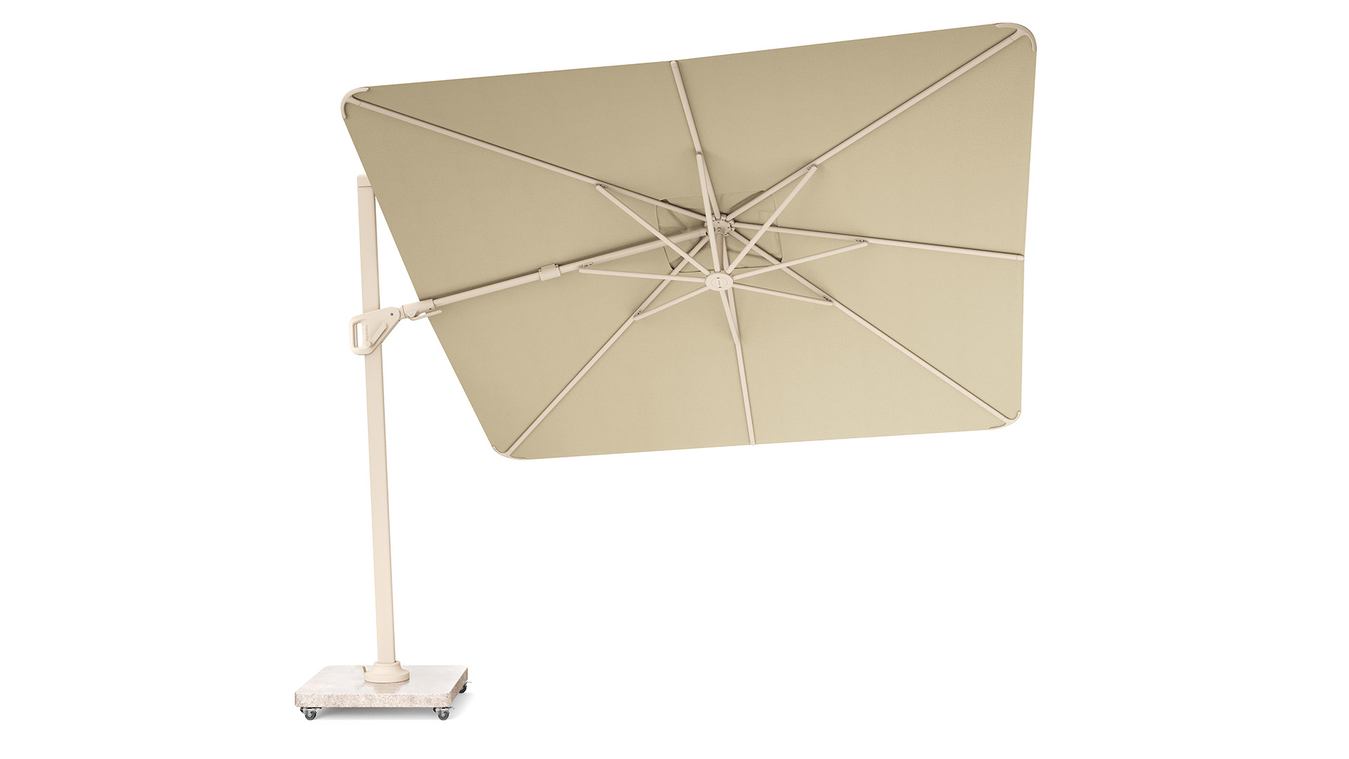 Schwimmender Sonnenschirm Nexus T² Premium 300 cm x 300 cm Mast Sandstein - Stoff Champagner