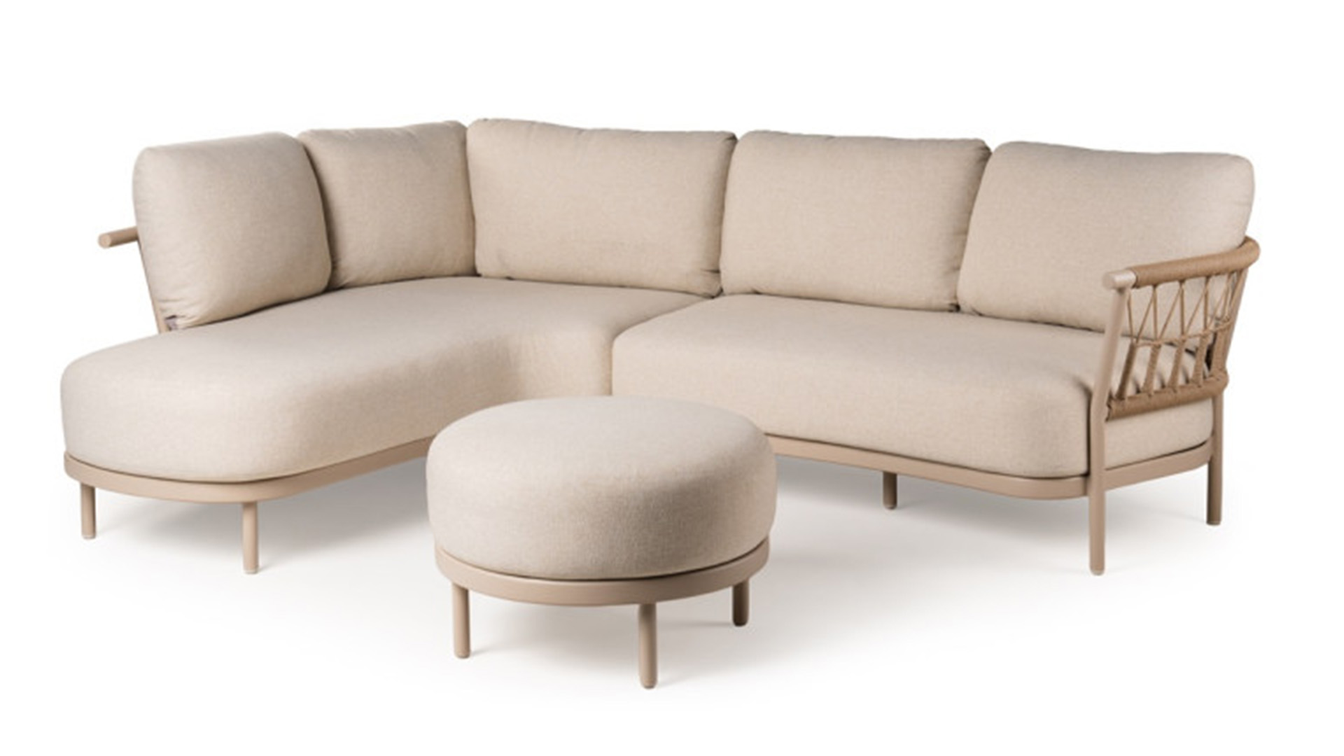 Alu Lounge Fresca Hoekset Organisch Links Met Poef Frame Champagne Met Sneldrogende Kussens Navajo White